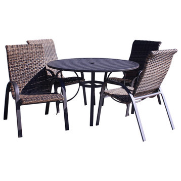 Courtyard Casual Santa Fe 5-Piece 48" Round Dining Set, 4 Wicker Chairs, Java