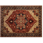 Bareens Designer Rugs - Tribal Heriz Ziegler Francene Rust Blue Hand-Knotted Rug - 9'10'' x 13'10'' - Enhance the ambiance of your home with this magnificent Persian-influenced Turkish hand-knotted rug made by skilled artisans capable of creating the most exceptional vegetable dyes and hand-spun wool. This exquisite handmade rug is a one-of-a-kind Peshawar Kafkaz, otherwise identified as Chobi, Chobi Peshawar, Oushak, or Ziegler rug. These handmade rugs are crafted in Pakistan utilizing superior-quality wool imported from Australia, New Zealand, and Korea in two types of weaves: the Persian weave and the Mori weave. This rug is meticulously crafted by hand using the finest natural vegetable dyes extracted from local plants. The artisans use a blend of hand-spun local and fine merino wool, resulting in a rug with a compelling texture, higher lanolin content, and longer staple. The artisans occasionally incorporate natural or artificial silk into the pile to enhance specific motifs. The finished product is an awe-inspiring execution of flawless design and an understated palette that exudes elegance.