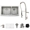 Farmhouse Double Kitchen Sink, Faucet and Soap Dispenser, Stainless Steel, 36"