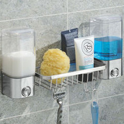 Double Soap Dispenser With Basket - Brushed - Bathroom Accessories