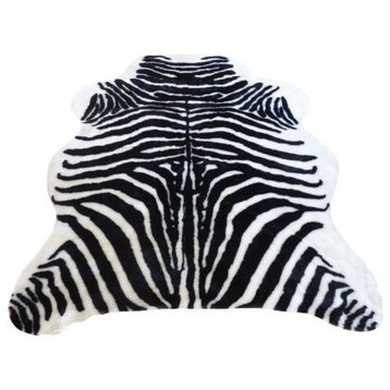 Super Plush Black-White Faux Zebra Hide Rug 4'10x6'8 Large