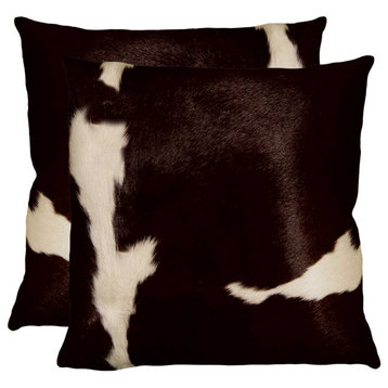 HomeRoots 18" x 18" x 5" Chocolate And White Cowhide Pillow 2-Pack