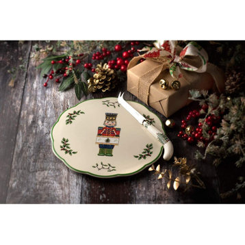 Spode Christmas Tree Nutcracker Cheese Plate w/ Knife