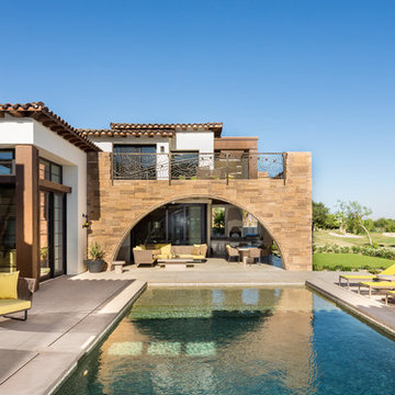Stone Arch Overlooking Outdoor Pool