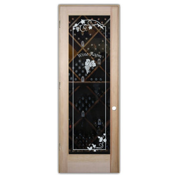 Wine Door - Grape Cluster Arched Border with Text - Douglas Fir (stain...