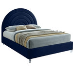 Meridian Furniture - Rainbow Velvet Upholstered Bed, Navy, King - There's a lot to fall in love with when it comes to this Rainbow king-size velvet bed. This stunning bed is fit for an MVP with its rich navy velvet upholstery covering the headboard, side rails and foot board. This bed rests on thick white acrylic legs for added support and features deep channeled tufting on the headboard for a textural look that's dramatic and elegant all at once.