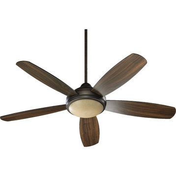 Quorum Colton 52" Outdoor Ceiling Fan, Oiled Bronze With Teak and Walnut