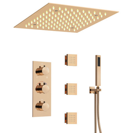 Thermostatic Shower System 12"LED Rainfall Shower Head with Rough-In Valve, Rose Gold