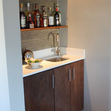 Modern Built-in Wet Bar with Walnut Cabinet and Quartz Counter Top