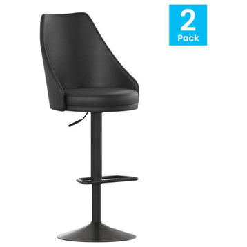 Set of 2 Adjustable Height Barstools With Upholstered Tufted Seats, Black