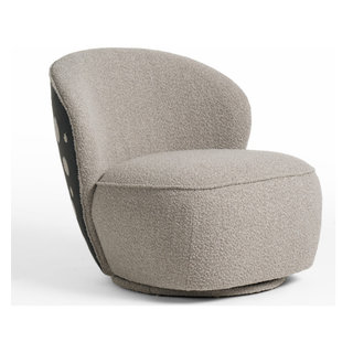 Divani Casa Allis Glam Grey and Black Fabric Swivel Accent Chair