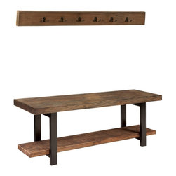 Alaterre Furniture - Alaterre Furniture Pomona 48" Metal and Brown Wood Storage Coat Hook with Bench - Hall Trees