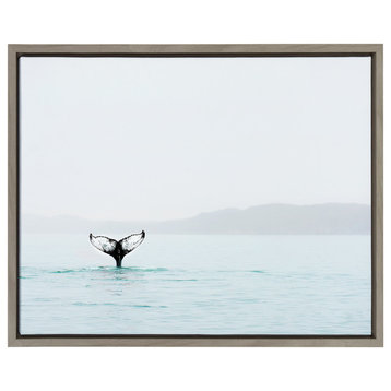 Sylvie Whale Tail in the Ocean Framed Canvas Art, Gray, 18x24