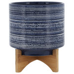 Sagebrook Home - Ceramic 10" Planter On Stand, Blue - This hand painted planter gives a bold nautical feel. Finished both inside and out it looks great with or without a plant. Works well with a strong color pallet.