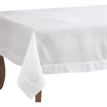 Handmade Basic Hemstitch Border 100% Linen Tablecloth, 65"x65"