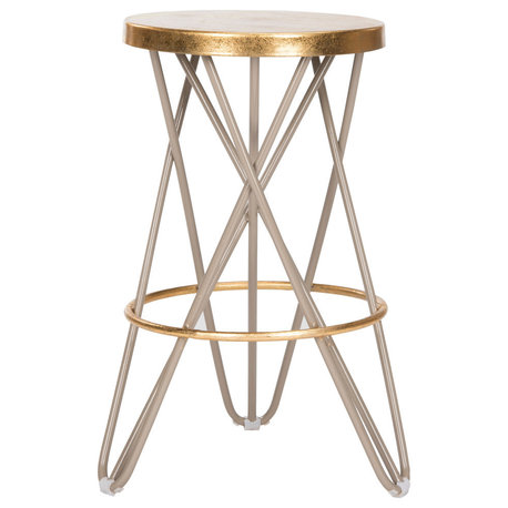 Safavieh Lorna Gold Leaf Iron Counter Stool, Beige