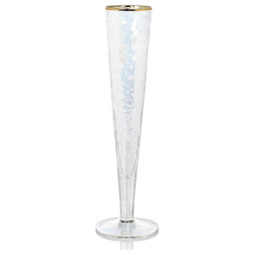 Kampari Slim Champagne Flutes with Gold Rim, Set of 4