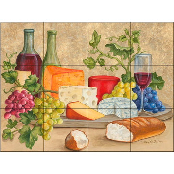 Tile Mural, Wine And Cheese I by Mary Lou Troutman