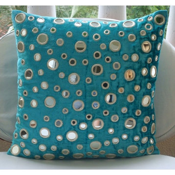 Turquoise Decorative Pillow Covers 20"x20" Velvet Toss Pillow Covers, Mirror