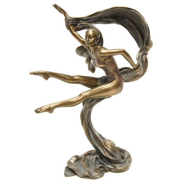 Mondern Female Dancer Jumping With Ribbon Statue