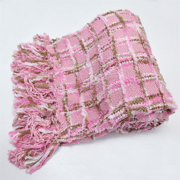 Multi Color Chenille Throw, Light Pink, 50x60