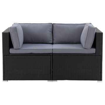 CorLiving Patio Sectional Set 2pc - Black with Gray Fabric Cushions
