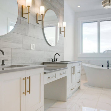 A Luxurious Bathroom with Oxford White Shaker Cabinet & Classic Handles