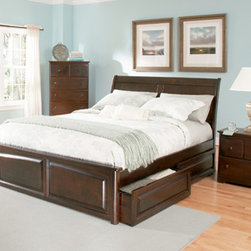 Bordeaux Platform Bed with Raised Panel Footboard in Antique Walnut Finish - Platform Beds