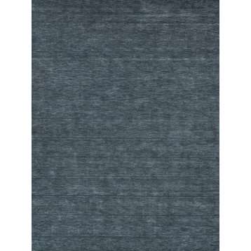 Roche Handmade Hand Loomed Wool Dark Blue Area Rug, 12'x15'