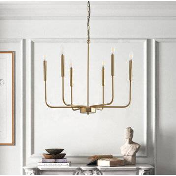 Modern 6-Light Candle Style Chandelier Lighting, Gold