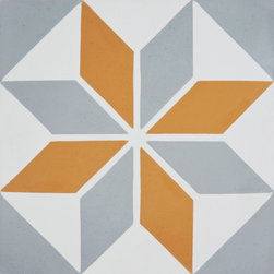Moroccan Mosaic and Tile House - Assila Handmade Cement Tile, Grey/Orange, Sample - Wall And Floor Tile