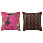 StyleCraft - Dann Foley Double Sided Pillow Monkey Print and Cheetah Velvet Left - Two unique patterns with vibrant color tones alternate on each side - bringing to life a modern, eclectic, and unique home accent. Orange velvet trim detailing is added for an elevated look.