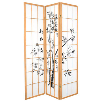 6' Tall Lucky Bamboo Shoji Screen, Natural, 3 Panels