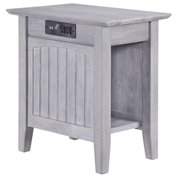 AFI Nantucket Solid Wood Side Table with Device Charger in Driftwood