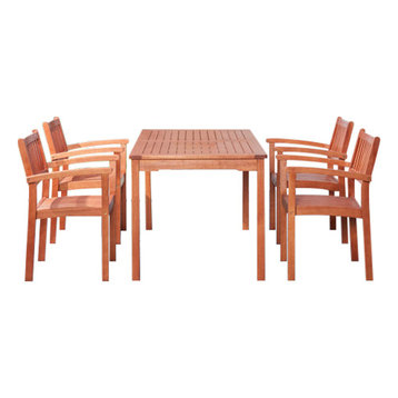 Vifah Malibu Outdoor 5-Piece Wood Patio Dining Set With Stacking Chairs V98SET9