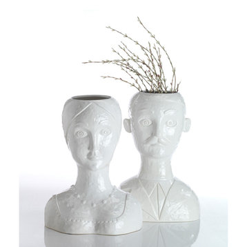 Female Head Vase, White