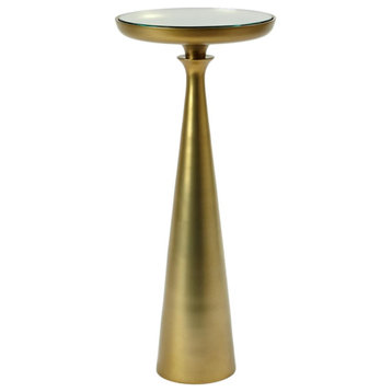 Round Tapered Metal Accent Table Pedestal Modern Spun Satin Nickel Brass Gold, Satin Brass, Large