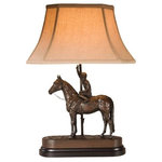 EuroLux Home - Sculpture Table Lamp Lucky Number 9 Horse Jockey Belden Equestrian - Item #:OK-1379Overall measurements (inches)24H x 16W x 12D .This new Lucky Number 9 Horse and Jockey by Belden table lamp is superbly hand crafted, from the noble gaze of the horse to his muscular form and the energetic gesture of the jockey. The sculpture table lamp is hand-cast in resin and also hand-painted by OK Casting for the Equestrian collection. A winning choice for anyone who loves horses or Belden sculpture, the new Lucky Number 9 Horse table lamp is also made in the USA at the time that you order it. Combining art and function, the one-way lamp takes a maximum 100 watt bulb. This Lucky Number 9 Horse Sculpture By Belden in lamp form will make a handsome impression in your classic Traditional or Country style decor.Overall Condition is New. Material(s):Resin.Style:Lodge.Dates to circaNew.