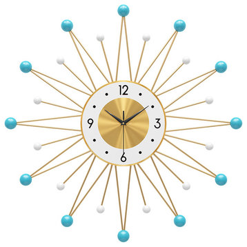 Modern Designed Big Silent Wall Clock, Gold / White / Blue