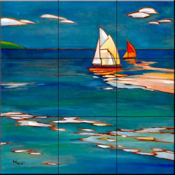 Tile Mural, Portofino Distant Sails by Paul Brent