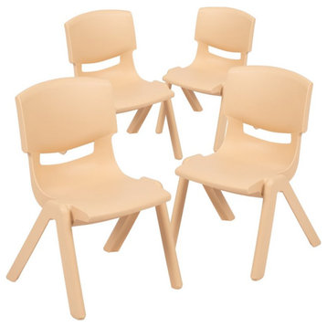 Flash Furniture 12" Plastic Stackable Preschool Chair in Natural (Set of 4)