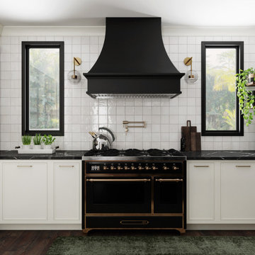 A Curved Wood Hood in a Refreshing Kitchen Design