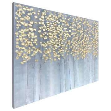"Golden Forest" Hand Painted Oil Canvas Art, Wrapped Canvas Painting