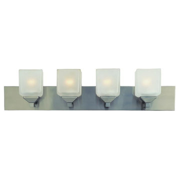 Four Light Pewter White Frosted Cube Glass Vanity