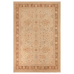 Bareens Designer Rugs - Oriental Ziegler Jasmine Beige Brown Hand-Knotted Wool Rug - 9'11'' x 13'9'' - Enhance the ambiance of your home with this magnificent Persian-influenced Turkish hand-knotted rug made by skilled artisans capable of creating the most exceptional vegetable dyes and hand-spun wool. This exquisite handmade rug is a one-of-a-kind Peshawar Kafkaz, otherwise identified as Chobi, Chobi Peshawar, Oushak, or Ziegler rug. These handmade rugs are crafted in Pakistan utilizing superior-quality wool imported from Australia, New Zealand, and Korea in two types of weaves: the Persian weave and the Mori weave. This rug is meticulously crafted by hand using the finest natural vegetable dyes extracted from local plants. The artisans use a blend of hand-spun local and fine merino wool, resulting in a rug with a compelling texture, higher lanolin content, and longer staple. The artisans occasionally incorporate natural or artificial silk into the pile to enhance specific motifs. The finished product is an awe-inspiring execution of flawless design and an understated palette that exudes elegance.