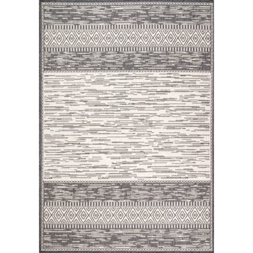 Contemporary Transitional Tribal Outdoor Area Rug, Gray, 4'x6'