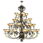 Livex Lighting - Seville Chandelier, Palatial Bronze With Gilded Accents - Neoclassical influence is merged with high fashion glamour in this luxrious foyer fixture. The exquisite gilded accents give this light lasting elegance with the combination of palacial bronze finish and detailed patterns is delightful. Twenty eight hand crafted gold dusted art glass shades complement the extensive detail of the fixture.