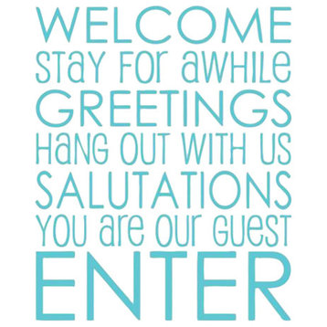 Decal Wall Welcome Stay For Awhile Greetings Quote, Baby Blue