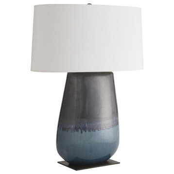 Deagan Table Lamp, 1-Light, Teal Ceramic Bronze White Linen Shade 29"H