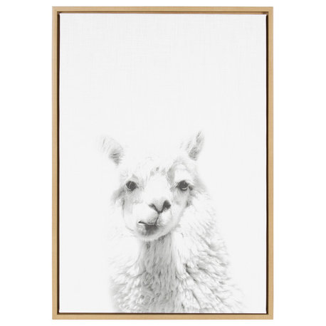 Sylvie Alpaca Portrait Framed Canvas Wall Art by Simon Te Tai, Natural 23x33